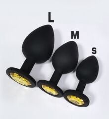 SİLİKON ANAL PLUG SİYAH KÜÇÜK BEYAZ TAŞ